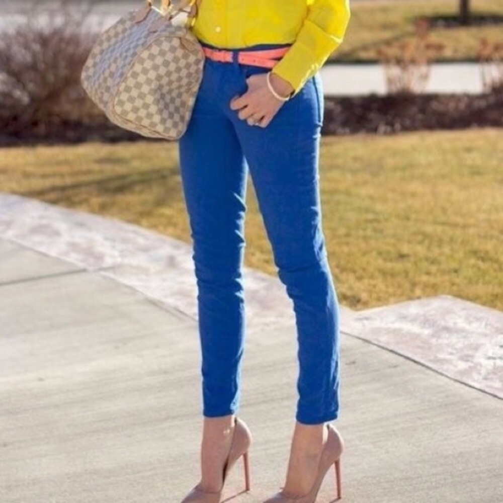 J. Crew Toothpick Bright Blue Skinny Ankle Jeans
